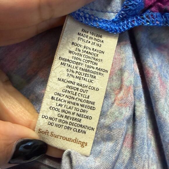 SOFT SURROUNDINGS TAMURI TUNIC TOP M BOHO VIBRANT MULTICOLOR BEADED EMBROIDERED - Picture 5 of 6